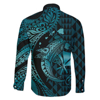Aloha Hawaii Hammerhead Shark Family Matching Puletasi and Hawaiian Shirt Turquoise Kakau and Polynesian Tattoo LT03 - Polynesian Pride