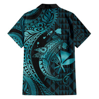 Aloha Hawaii Hammerhead Shark Family Matching Summer Maxi Dress and Hawaiian Shirt Turquoise Kakau and Polynesian Tattoo LT03 - Polynesian Pride