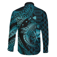 Aloha Hawaii Hammerhead Shark Family Matching Summer Maxi Dress and Hawaiian Shirt Turquoise Kakau and Polynesian Tattoo LT03 - Polynesian Pride