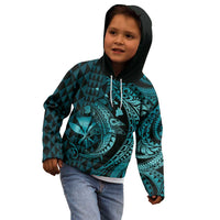 Aloha Hawaii Hammerhead Shark Kid Hoodie Turquoise Kakau and Polynesian Tattoo LT03