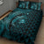 Aloha Hawaii Hammerhead Shark Quilt Bed Set Turquoise Kakau and Polynesian Tattoo LT03