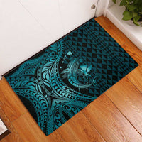 Aloha Hawaii Hammerhead Shark Rubber Doormat Turquoise Kakau and Polynesian Tattoo LT03