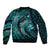 Aloha Hawaii Hammerhead Shark Sleeve Zip Bomber Jacket Turquoise Kakau and Polynesian Tattoo LT03