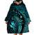 Aloha Hawaii Hammerhead Shark Wearable Blanket Hoodie Turquoise Kakau and Polynesian Tattoo LT03