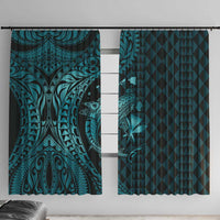 Aloha Hawaii Hammerhead Shark Window Curtain Turquoise Kakau and Polynesian Tattoo LT03
