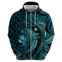 Aloha Hawaii Hammerhead Shark Zip Hoodie Turquoise Kakau and Polynesian Tattoo LT03
