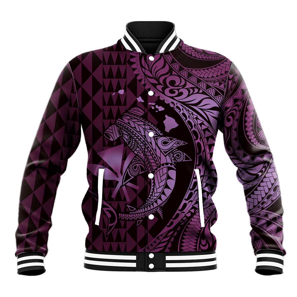 Aloha Hawaii Hammerhead Shark Baseball Jacket Purple Kakau and Polynesian Tattoo LT03