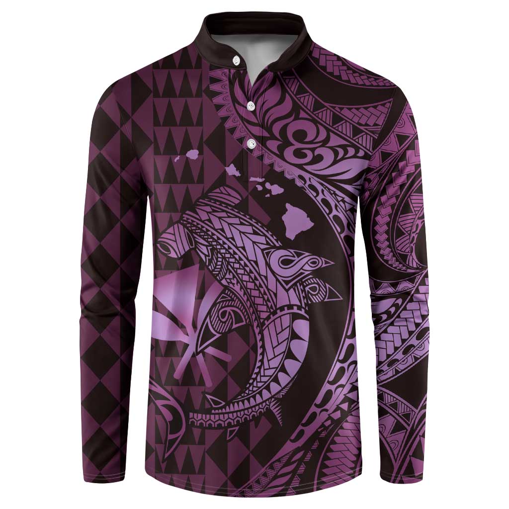 Aloha Hawaii Hammerhead Shark Button Sweatshirt Purple Kakau and Polynesian Tattoo LT03