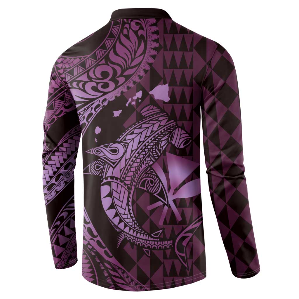 Aloha Hawaii Hammerhead Shark Button Sweatshirt Purple Kakau and Polynesian Tattoo LT03