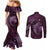 Aloha Hawaii Hammerhead Shark Couples Matching Mermaid Dress and Long Sleeve Button Shirt Purple Kakau and Polynesian Tattoo LT03