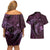 Aloha Hawaii Hammerhead Shark Couples Matching Off Shoulder Short Dress and Hawaiian Shirt Purple Kakau and Polynesian Tattoo LT03