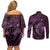 Aloha Hawaii Hammerhead Shark Couples Matching Off Shoulder Short Dress and Long Sleeve Button Shirt Purple Kakau and Polynesian Tattoo LT03