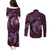 Aloha Hawaii Hammerhead Shark Couples Matching Puletasi and Long Sleeve Button Shirt Purple Kakau and Polynesian Tattoo LT03