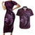 Aloha Hawaii Hammerhead Shark Couples Matching Short Sleeve Bodycon Dress and Hawaiian Shirt Purple Kakau and Polynesian Tattoo LT03