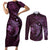 Aloha Hawaii Hammerhead Shark Couples Matching Short Sleeve Bodycon Dress and Long Sleeve Button Shirt Purple Kakau and Polynesian Tattoo LT03
