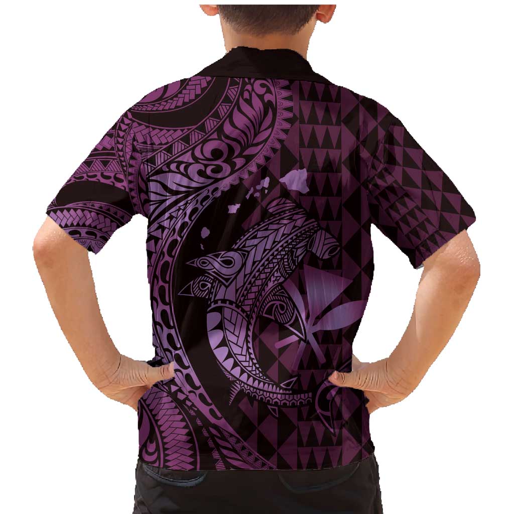 Aloha Hawaii Hammerhead Shark Family Matching Mermaid Dress and Hawaiian Shirt Purple Kakau and Polynesian Tattoo LT03