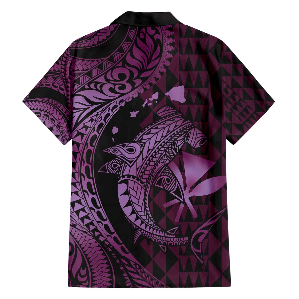 Aloha Hawaii Hammerhead Shark Family Matching Off Shoulder Short Dress and Hawaiian Shirt Purple Kakau and Polynesian Tattoo LT03