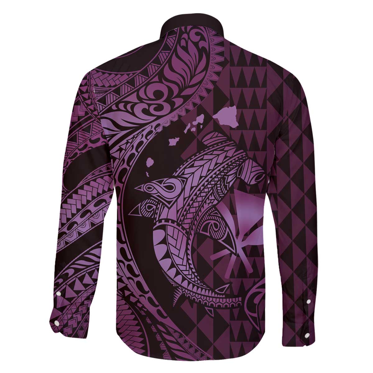 Aloha Hawaii Hammerhead Shark Family Matching Off Shoulder Short Dress and Hawaiian Shirt Purple Kakau and Polynesian Tattoo LT03