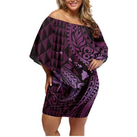 Aloha Hawaii Hammerhead Shark Family Matching Off Shoulder Short Dress and Hawaiian Shirt Purple Kakau and Polynesian Tattoo LT03