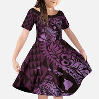 Aloha Hawaii Hammerhead Shark Family Matching Puletasi and Hawaiian Shirt Purple Kakau and Polynesian Tattoo LT03 Daughter's Dress Purple - Polynesian Pride