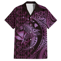 Aloha Hawaii Hammerhead Shark Family Matching Puletasi and Hawaiian Shirt Purple Kakau and Polynesian Tattoo LT03 Dad's Shirt - Short Sleeve Purple - Polynesian Pride