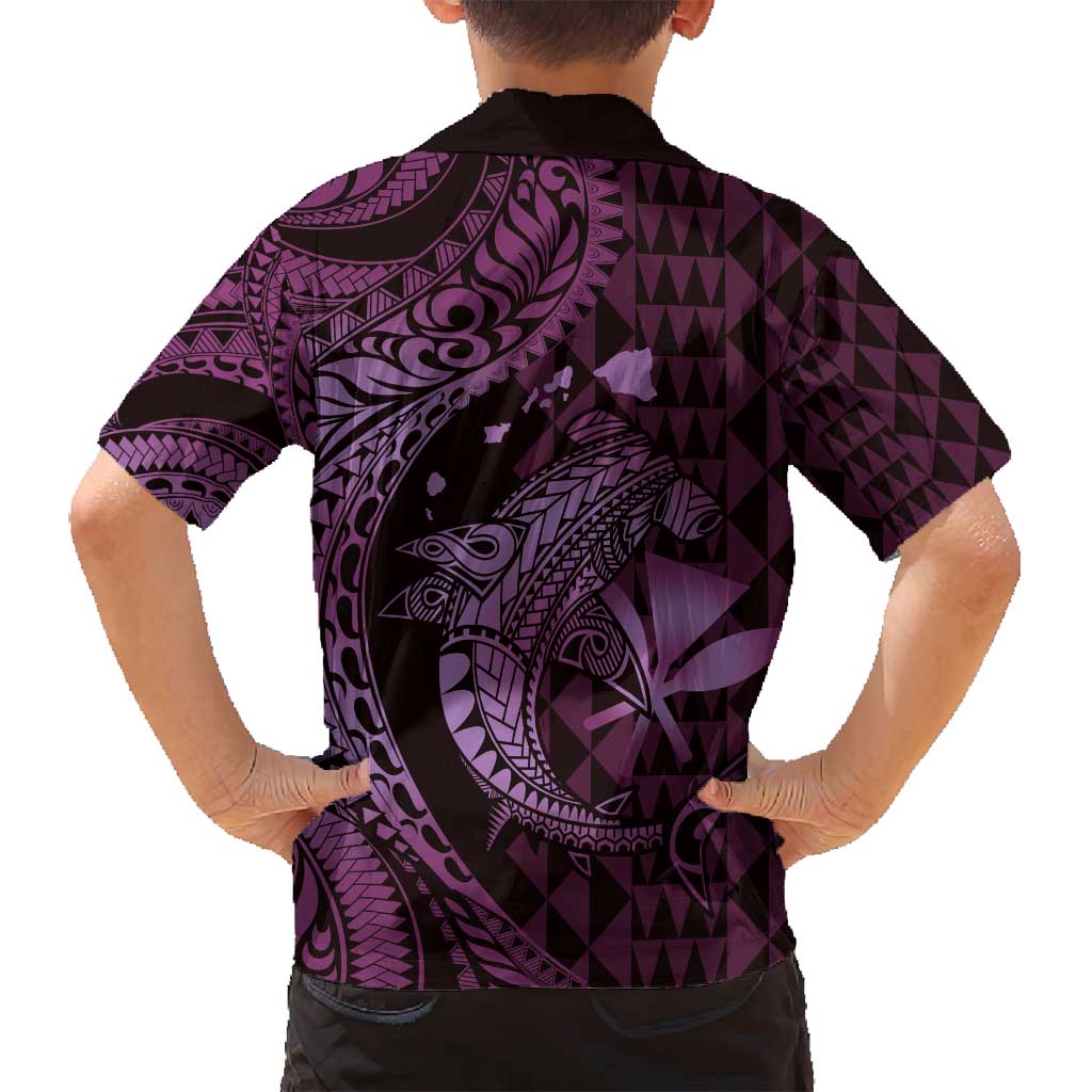 Aloha Hawaii Hammerhead Shark Family Matching Tank Maxi Dress and Hawaiian Shirt Purple Kakau and Polynesian Tattoo LT03