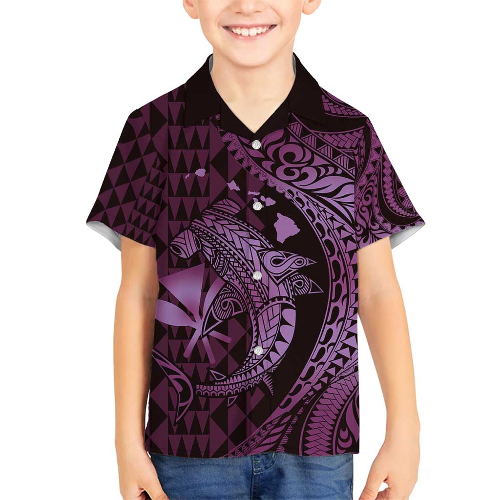 Aloha Hawaii Hammerhead Shark Family Matching Tank Maxi Dress and Hawaiian Shirt Purple Kakau and Polynesian Tattoo LT03