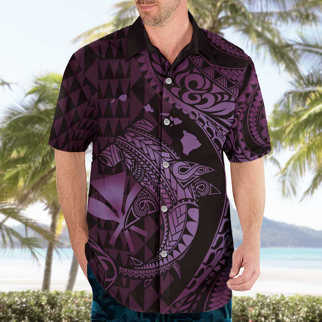 Aloha Hawaii Hammerhead Shark Hawaiian Shirt Purple Kakau and Polynesian Tattoo LT03 - Polynesian Pride