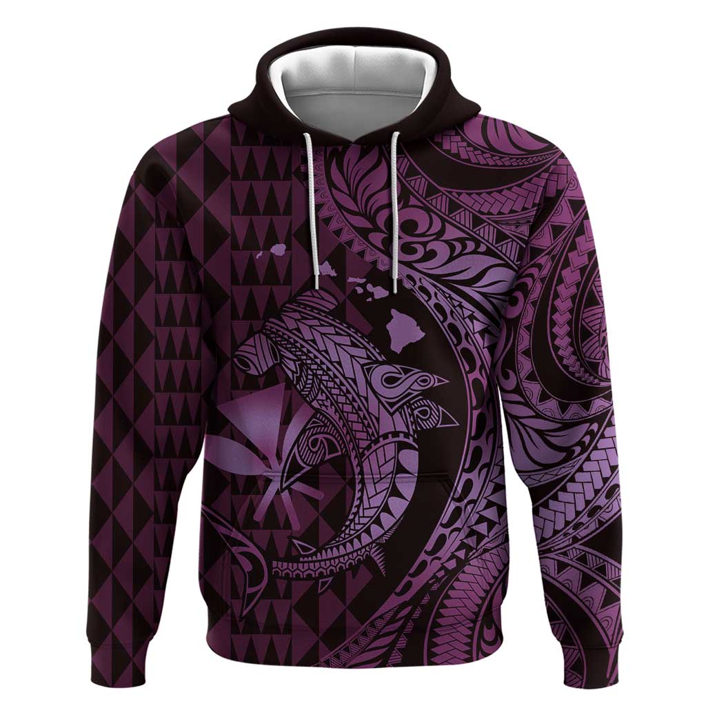 Aloha Hawaii Hammerhead Shark Hoodie Purple Kakau and Polynesian Tattoo LT03