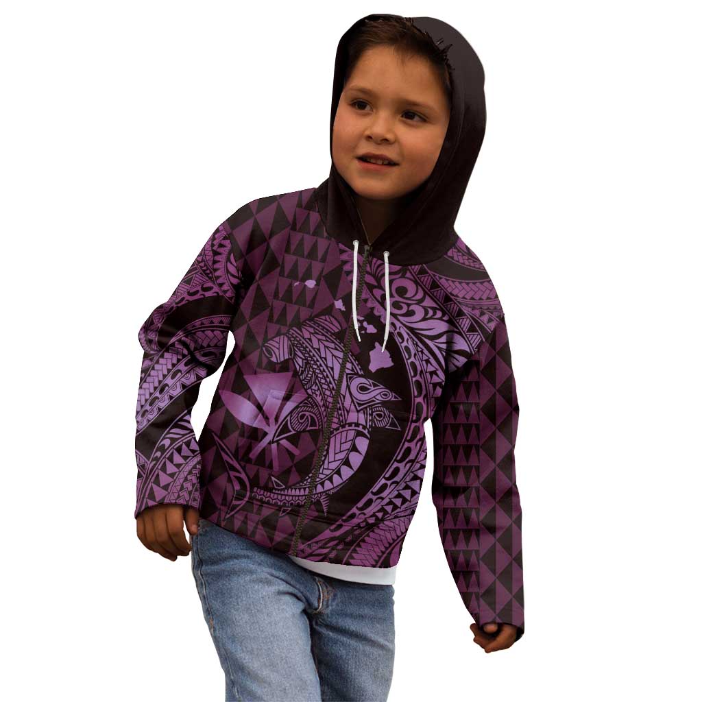 Aloha Hawaii Hammerhead Shark Kid Hoodie Purple Kakau and Polynesian Tattoo LT03
