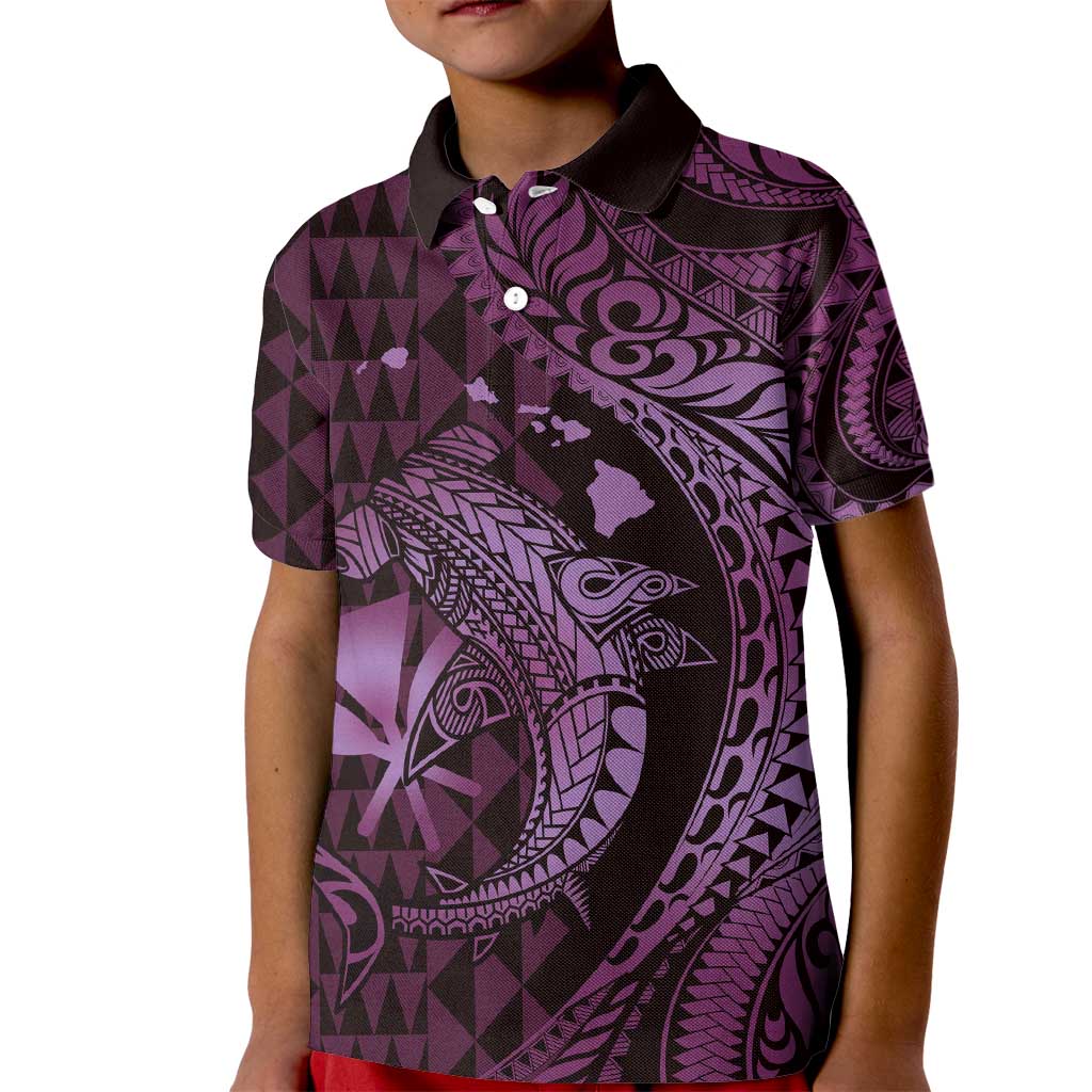 Aloha Hawaii Hammerhead Shark Kid Polo Shirt Purple Kakau and Polynesian Tattoo LT03