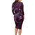 Aloha Hawaii Hammerhead Shark Long Sleeve Bodycon Dress Purple Kakau and Polynesian Tattoo LT03