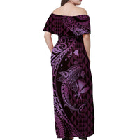 Aloha Hawaii Hammerhead Shark Off Shoulder Maxi Dress Purple Kakau and Polynesian Tattoo LT03