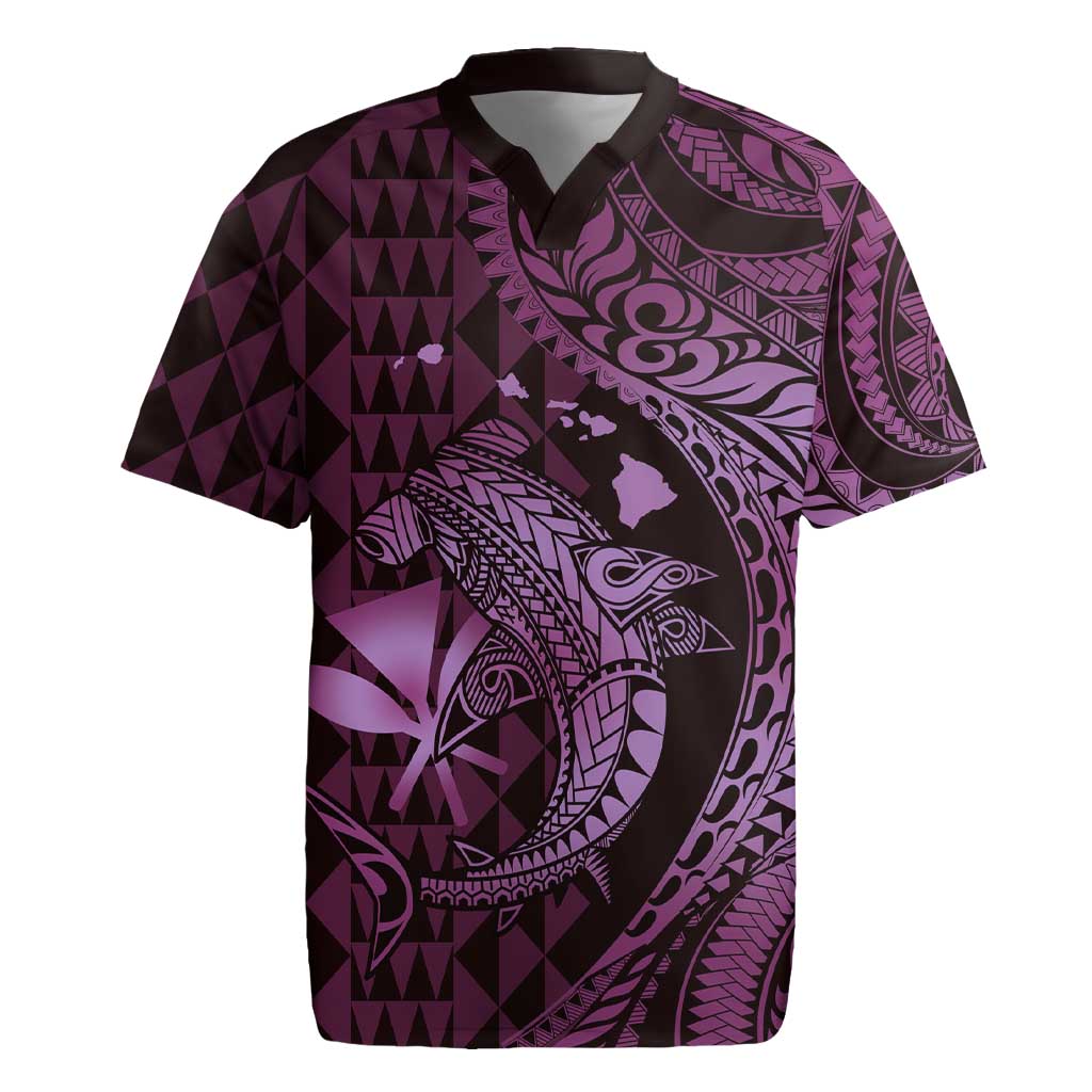 Aloha Hawaii Hammerhead Shark Rugby Jersey Purple Kakau and Polynesian Tattoo LT03
