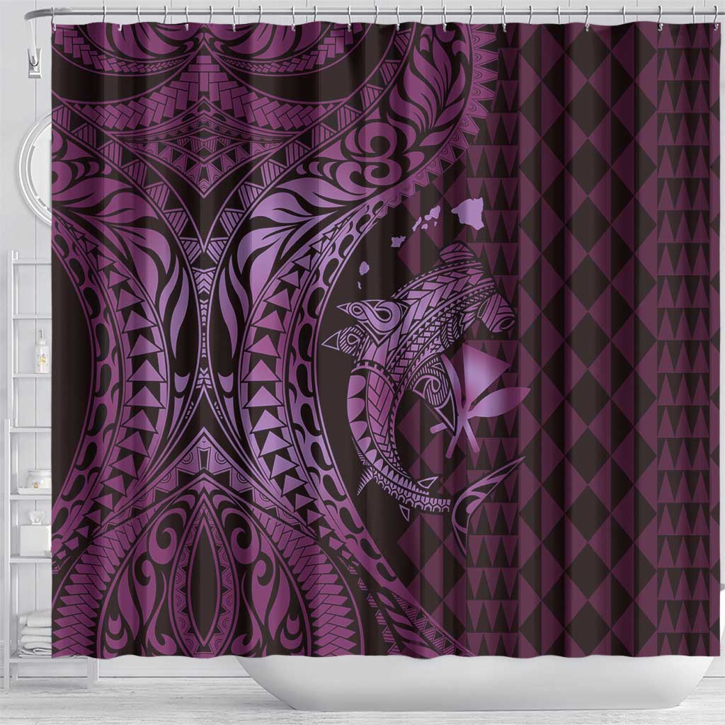 Aloha Hawaii Hammerhead Shark Shower Curtain Purple Kakau and Polynesian Tattoo LT03