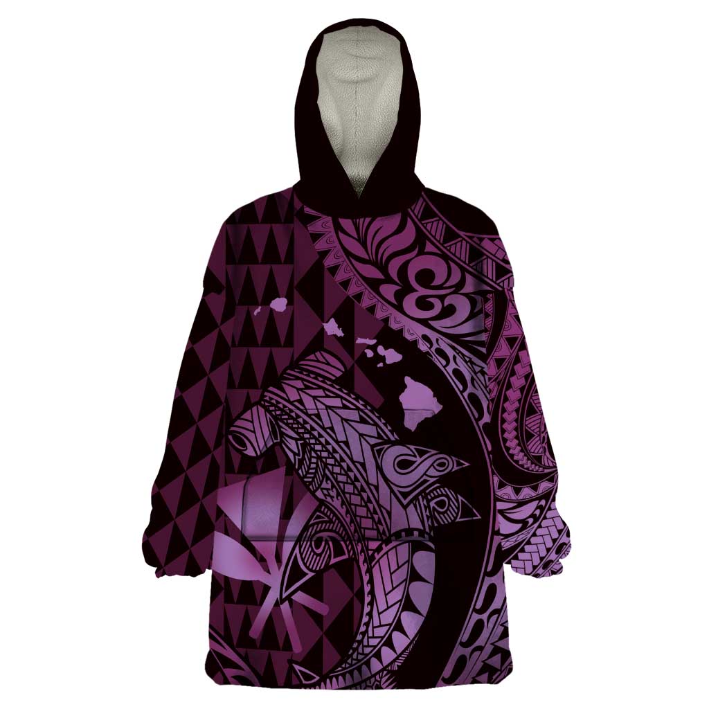 Aloha Hawaii Hammerhead Shark Wearable Blanket Hoodie Purple Kakau and Polynesian Tattoo LT03