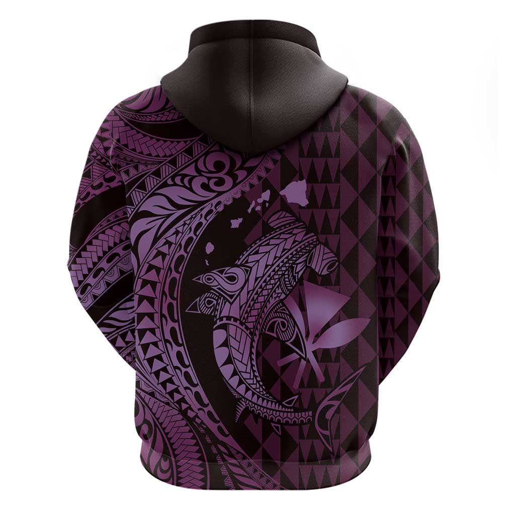 Aloha Hawaii Hammerhead Shark Zip Hoodie Purple Kakau and Polynesian Tattoo LT03