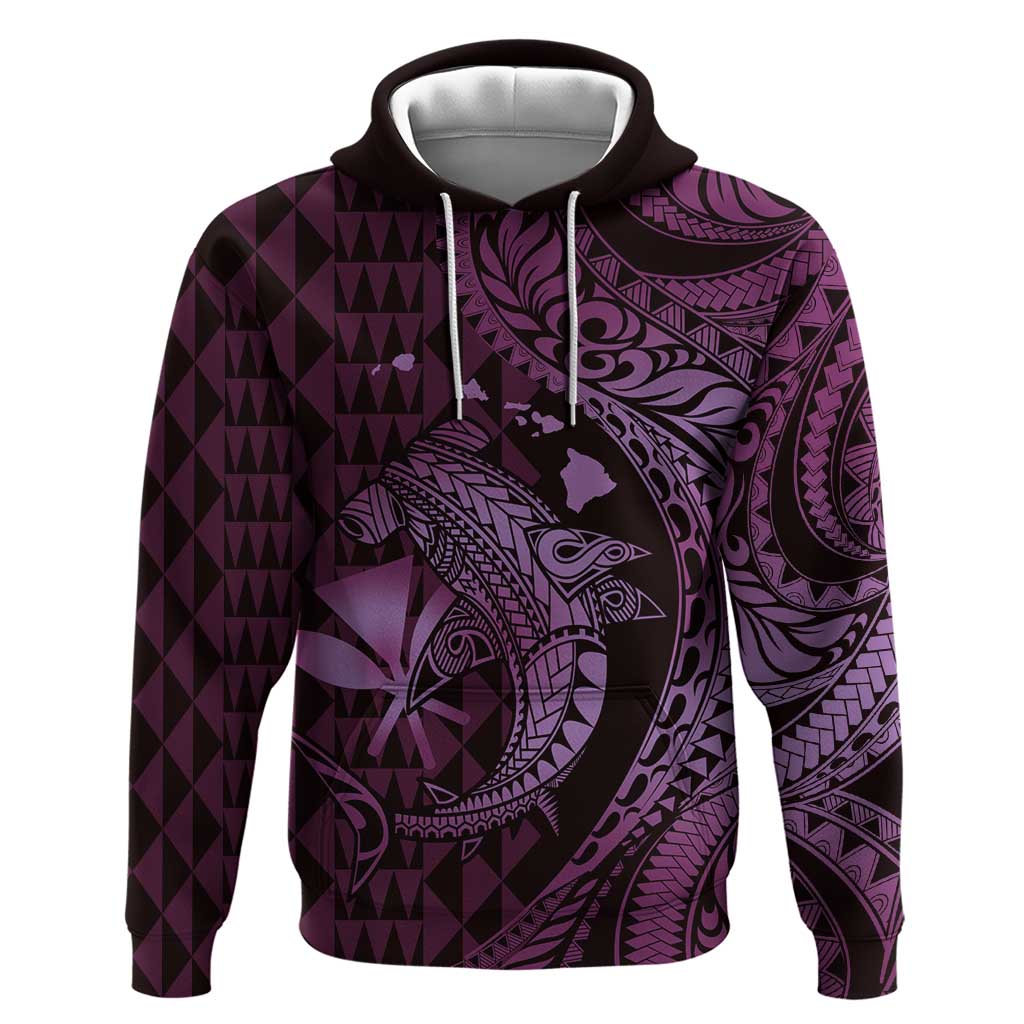 Aloha Hawaii Hammerhead Shark Zip Hoodie Purple Kakau and Polynesian Tattoo LT03