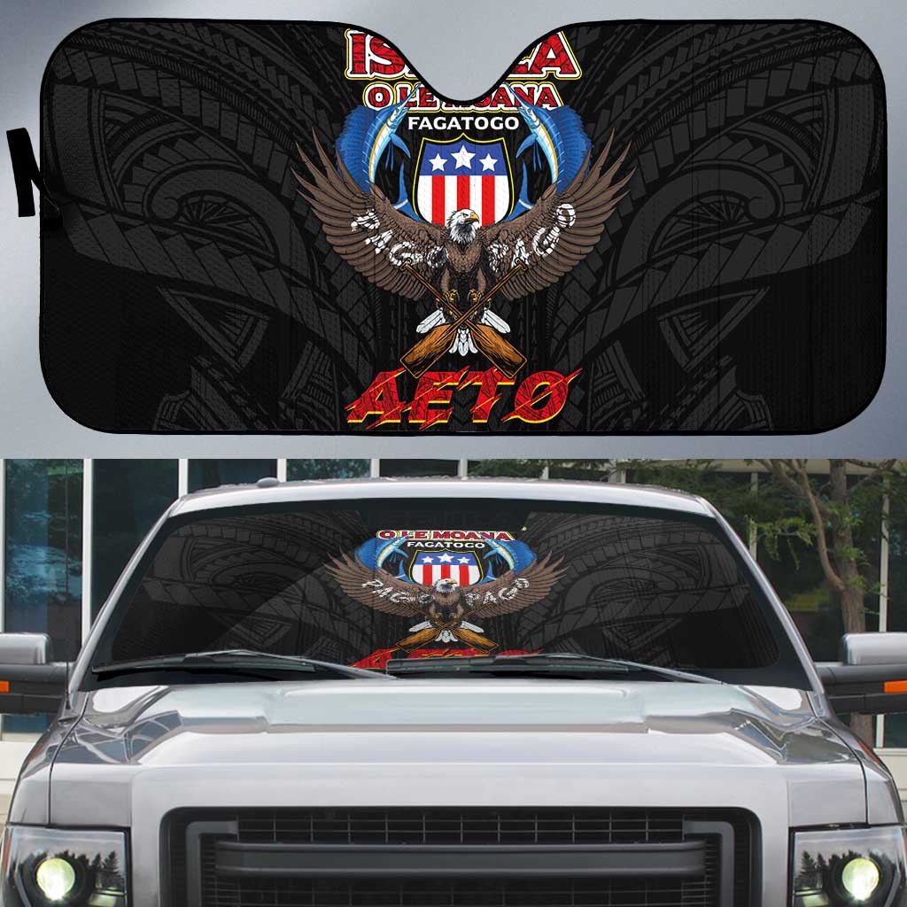 American Samoa Fautasi Auto Sun Shade Pago Pago Aeto and Iseula o le Moana of Fagatogo Black Color - Polynesian Pride