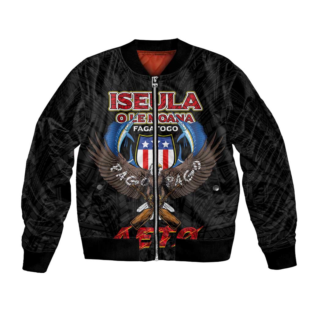 American Samoa Fautasi Bomber Jacket Pago Pago Aeto and Iseula o le Moana of Fagatogo Black Color - Polynesian Pride