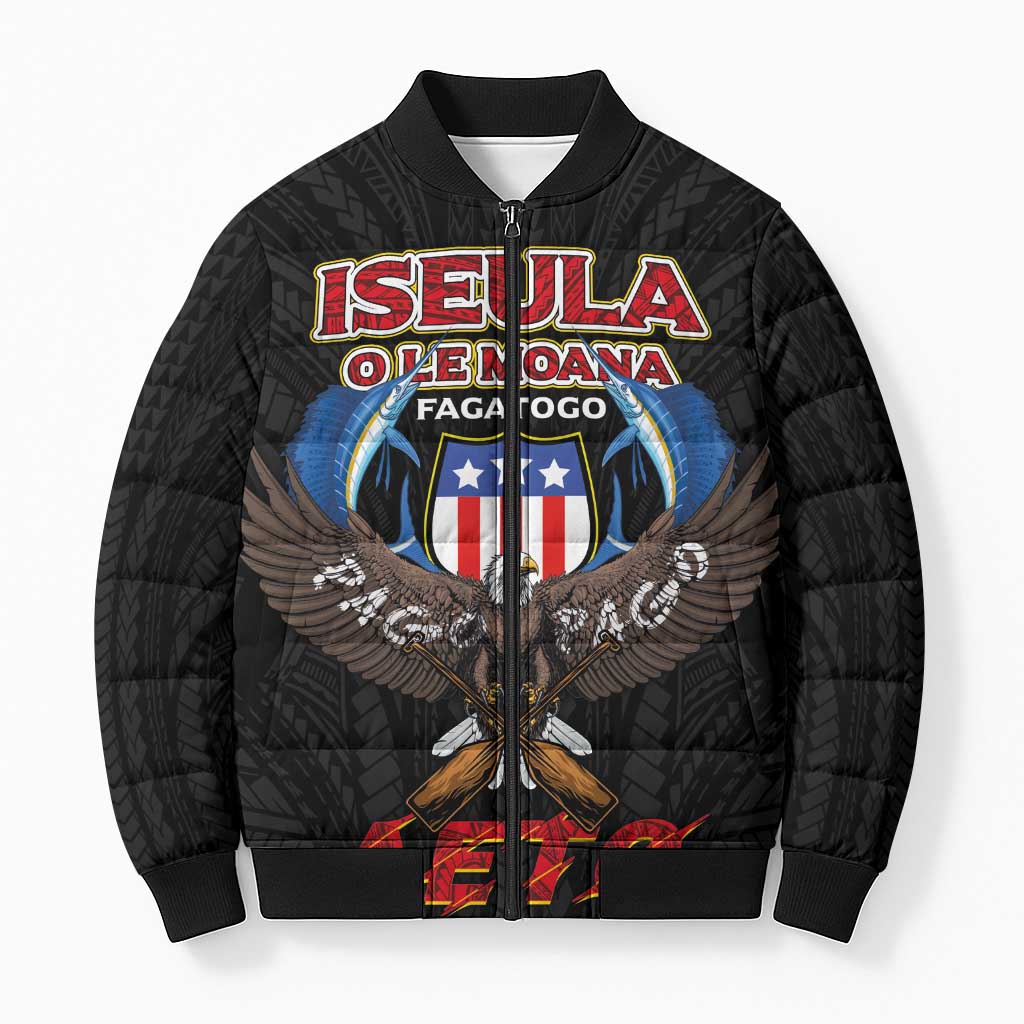 American Samoa Fautasi Bomber Puffer Jacket Pago Pago Aeto and Iseula o le Moana of Fagatogo Black Color - Polynesian Pride