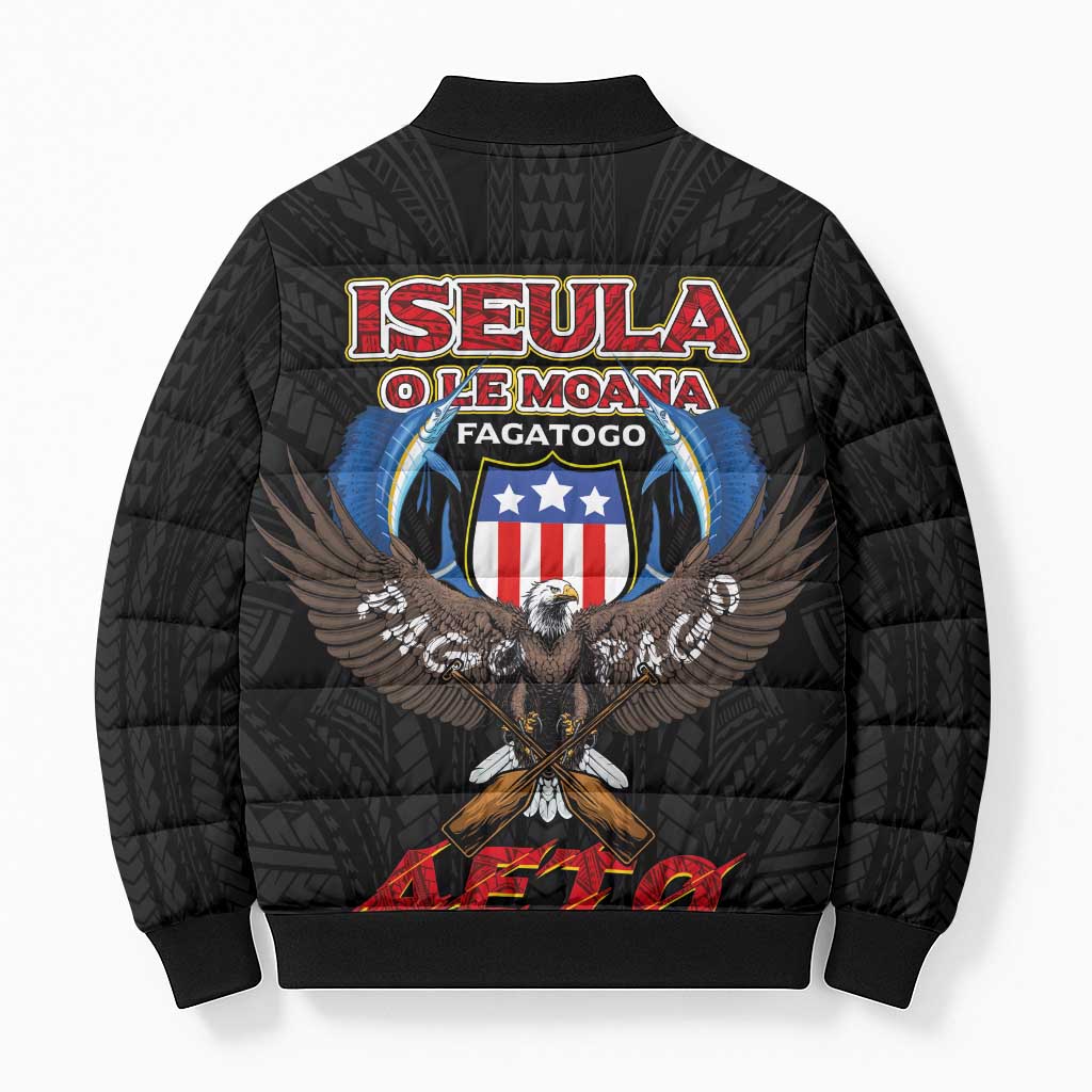 American Samoa Fautasi Bomber Puffer Jacket Pago Pago Aeto and Iseula o le Moana of Fagatogo Black Color - Polynesian Pride