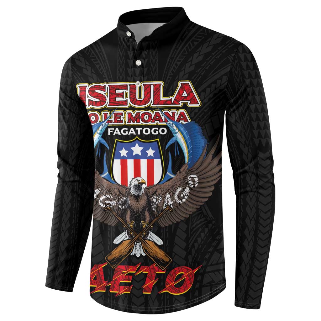 American Samoa Fautasi Button Sweatshirt Pago Pago Aeto and Iseula o le Moana of Fagatogo Black Color - Polynesian Pride