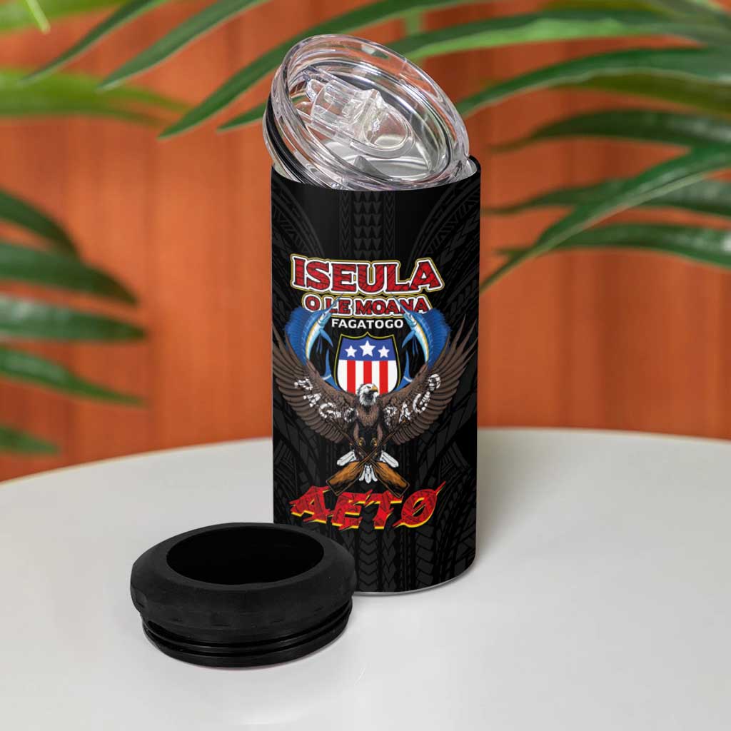 American Samoa Fautasi 4 in 1 Can Cooler Tumbler Pago Pago Aeto and Iseula o le Moana of Fagatogo Black Color - Polynesian Pride