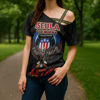 American Samoa Fautasi Cross Shoulder Shirt Pago Pago Aeto and Iseula o le Moana of Fagatogo Black Color - Polynesian Pride