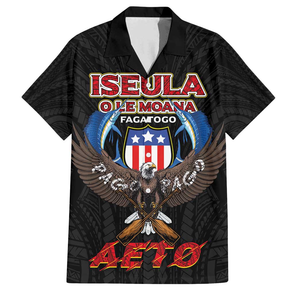 American Samoa Fautasi Family Matching Long Sleeve Bodycon Dress and Hawaiian Shirt Pago Pago Aeto and Iseula o le Moana of Fagatogo Black Color - Polynesian Pride