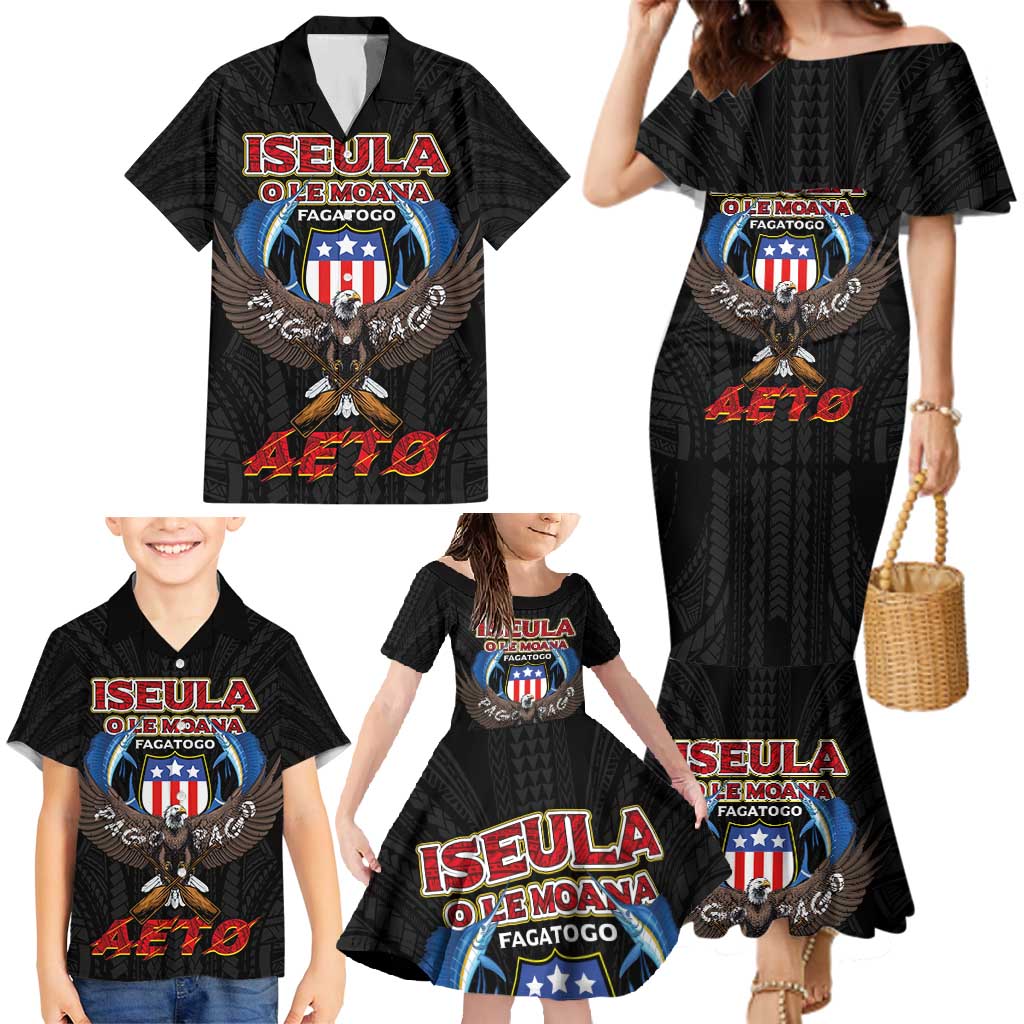 American Samoa Fautasi Family Matching Mermaid Dress and Hawaiian Shirt Pago Pago Aeto and Iseula o le Moana of Fagatogo Black Color - Polynesian Pride