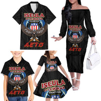 American Samoa Fautasi Family Matching Off The Shoulder Long Sleeve Dress and Hawaiian Shirt Pago Pago Aeto and Iseula o le Moana of Fagatogo Black Color - Polynesian Pride