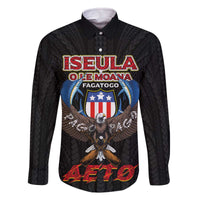 American Samoa Fautasi Family Matching Off The Shoulder Long Sleeve Dress and Hawaiian Shirt Pago Pago Aeto and Iseula o le Moana of Fagatogo Black Color - Polynesian Pride