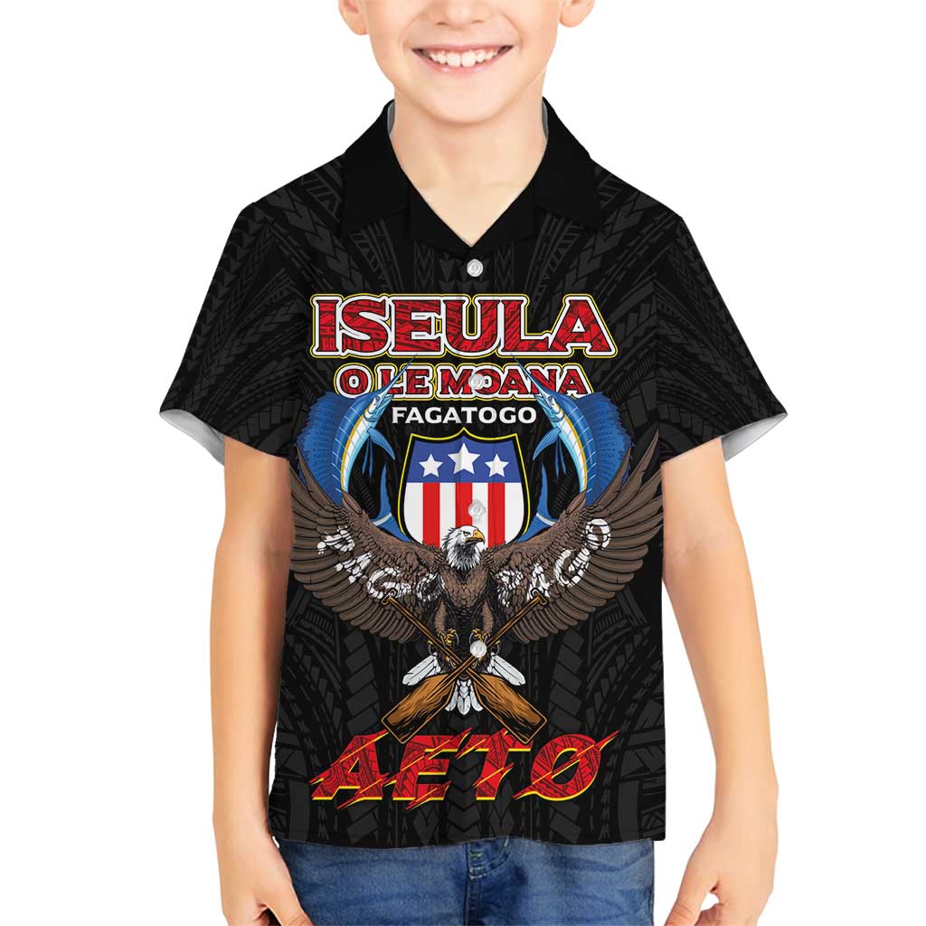 American Samoa Fautasi Family Matching Off Shoulder Short Dress and Hawaiian Shirt Pago Pago Aeto and Iseula o le Moana of Fagatogo Black Color - Polynesian Pride